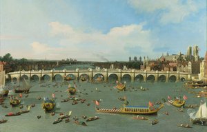 Westminster Bridge, London, mit der Prozession des Lord Mayor auf der Themse (Detail)
